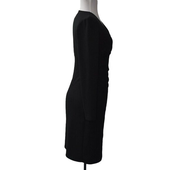 Kenneth Cole Reaction Black Long Sleeve V-Neck Sheath Dress Small - Picture 3 of 6